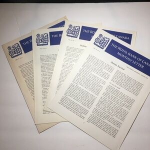 1970s -The Royal Bank of Canada Monthly Letter (4-page each) - collectible